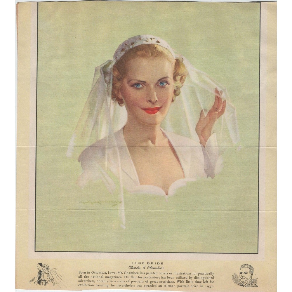 Vintage June Bride Charles E Chambers 1930s Illustration Art Print 8.2x9.2